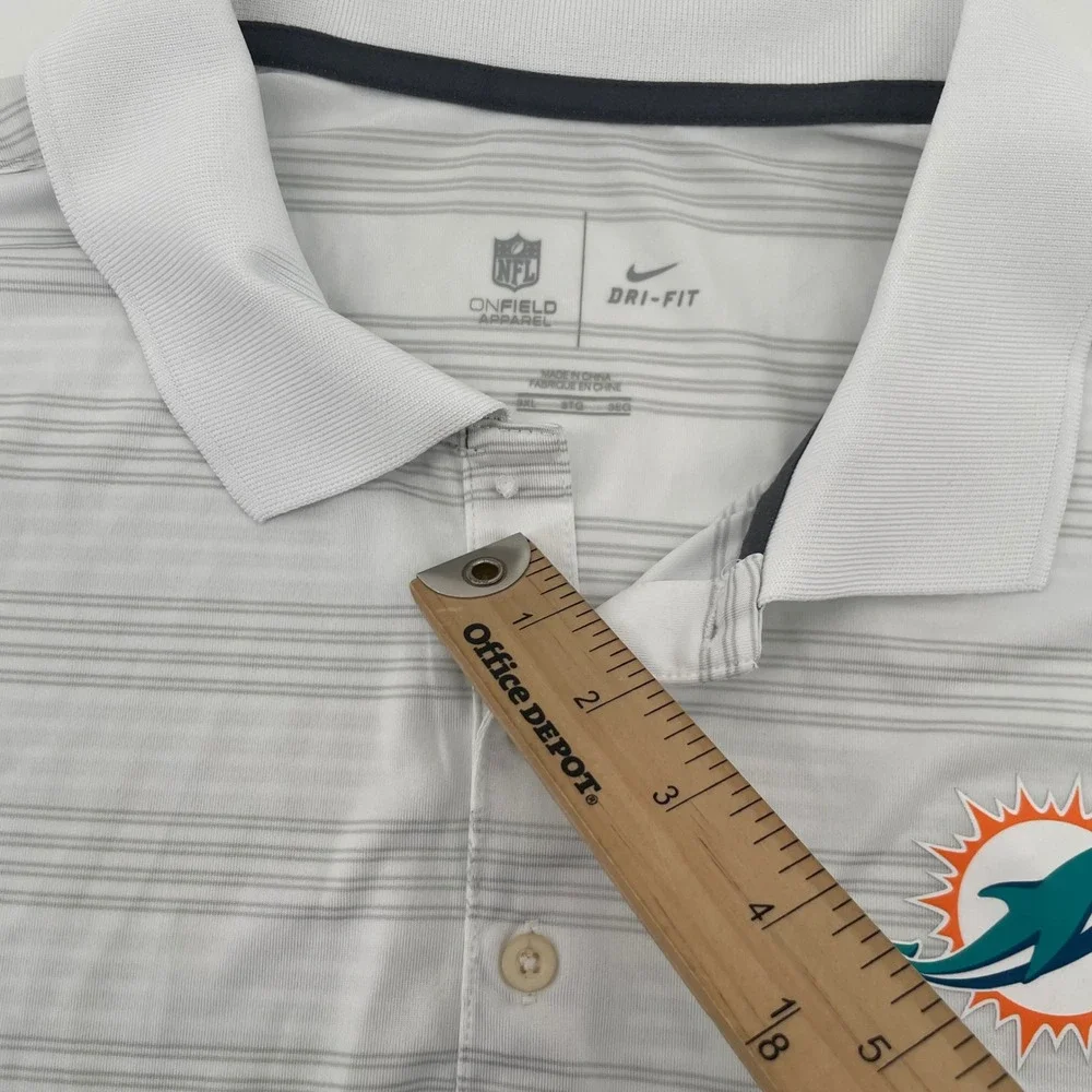Nike Polo Shirt Mens 3XL White Miami Dolphins NFL Onfield Dri-FIT Striped